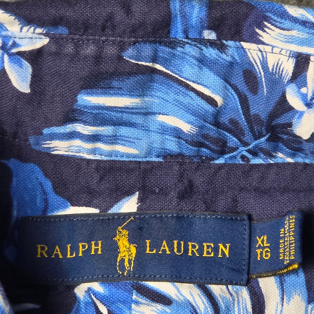 Polo Ralph Lauren Mens XL Blue Tropical Floral Monstera Cotton Button Down Shirt - Picture 3 of 7